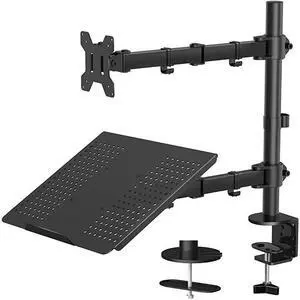 Monitor Mount Stand with Keyboard Tray Adjustable Notebook Desk Mount with Clamp and Grommet Mounting Base for 13 to 27 Inch LCD Computer Screens Up to 22lbs Notebook up to 156 Black