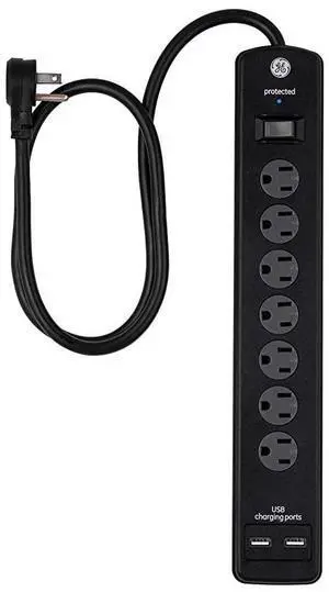 7 Strip Sur Protector with 2 Port USB Charr 3 Ft Power Cord Twist to Close Safety Outlets1300 Joules 21A10W UL Listed Black 33664