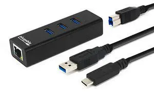 USB Hub with Ethernet 3 Port USB 30 Bus Powered Hub with Gigabit Ethernet Compatible with Windows MacBook Linux Chrome OS Includes USB C and USB 30 Cables