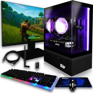 SAAV X9 2025 Gaming PC Tower Computer, Intel G5400 3.7GHz, AMD Radeon RX 560, 22 inch Monitor, 16GB DDR4, 512GB NVMe SSD, WIFI 6, Bluetooth, Windows 11, RGB Prebuilt Desktop Bundle Black SAAV X9 2025 Gaming PC Tower Computer, Intel G5400 3.7GHz, AMD Radeon RX 560, 22 inch Monitor, 16GB DDR4, 512GB NVMe SSD, WIFI 6, Bluetooth, Windows 11, RGB Prebuilt Desktop Bundle Black