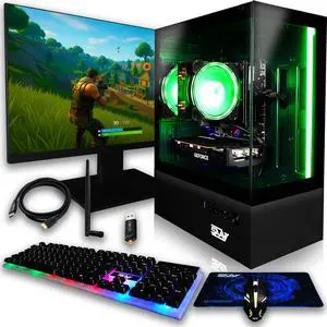 SAAV X9 2025 Gaming PC Tower Computer, Intel i5-8500T 3.5GHz, AMD Radeon RX 560, 22 inch Monitor, 16GB DDR4, 512GB NVMe SSD, WIFI 6, Bluetooth, Windows 11, RGB Prebuilt Desktop Bundle Black
