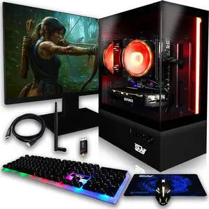 SAAV X12 2025 Gaming PC Tower Computer, AMD Ryzen 7 5800X 4.7GHz, GeForce RTX 5060 8GB GDDR7, 22 inch Monitor, 32GB DDR4, 1TB NVMe SSD, WIFI 6, Bluetooth, Windows 11, RGB Prebuilt Desktop Bundle Black
