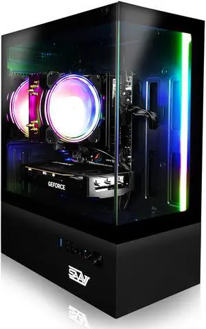 SAAV X8 2025 Gaming PC Tower Computer, AMD Ryzen 5 5500 4.2GHz, GeForce RTX 5060 8GB GDDR7, 32GB DDR4, 1TB NVMe SSD, WIFI 6, Bluetooth, Windows 11, RGB Prebuilt Desktop Bundle Black