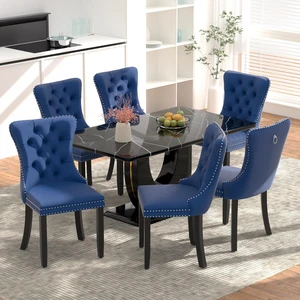 Sumdeal 5/7-Piece Dining Set, Includes a 63-inch Modern Black Faux Marble Dining Table and 4/6 Velvet-Upholstered Chairs, Perfect for Kitchens, Dining Rooms, and Offices Sumdeal 5/7-Piece Dining Set, Includes a 63-inch Modern Black Faux Marble Dining Table and 4/6 Velvet-Upholstered Chairs, Perfect for Kitchens, Dining Rooms, and Offices