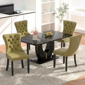 Sumdeal 5/7-Piece Dining Set, Includes a 63-inch Modern Black Faux Marble Dining Table and 4/6 Velvet-Upholstered Chairs, Perfect for Kitchens, Dining Rooms, and Offices