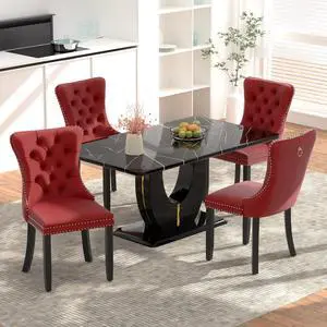 Sumdeal 5/7-Piece Dining Set, Includes a 63-inch Modern Black Faux Marble Dining Table and 4/6 Velvet-Upholstered Chairs, Perfect for Kitchens, Dining Rooms, and Offices