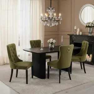 Sumdeal's 5- or 7-piece modern dining set includes a black woodgrain MDF dining table and 4 or 6 velvet high-back chairs, perfect for dining rooms, kitchens, and home decor.