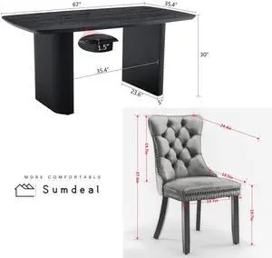 Sumdeal's 5- or 7-piece modern dining set includes a black woodgrain MDF dining table and 4 or 6 velvet high-back chairs, perfect for dining rooms, kitchens, and home decor.