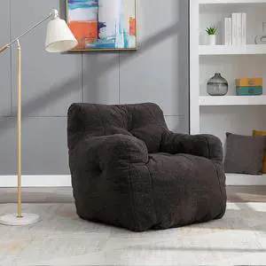 Sumdeal Soft Tufted Foam Bean Bag Chair For Adults, Fluffy Lazy Sofa Teddy Fabric Bean Bags Comfy Couch, Stuffed Bean Bag Sofa Reading Chair Lounge Chair for Bedroom, Living Room, Apartment, Dark Gray