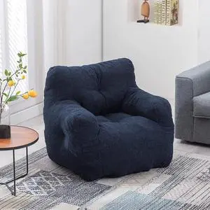 Sumdeal Soft Tufted Foam Bean Bag Chair For Adults, Fluffy Lazy Sofa Teddy Fabric Bean Bags Comfy Couch, Stuffed Bean Bag Sofa Reading Chair Lounge Chair for Bedroom, Living Room, Apartment, Dark Blue