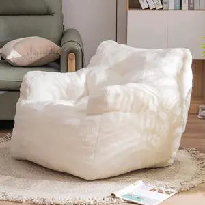 Sumdeal Soft Tufted Foam Bean Bag Chair For Adults, Fluffy Lazy Sofa Teddy Fabric Bean Bags Comfy Couch, Stuffed Bean Bag Sofa Reading Chair Lounge Chair for Bedroom, Living Room, Apartment, Ivory