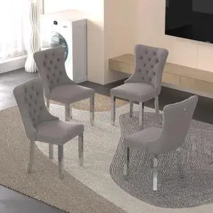 Sumdeal Velvet Dining Chairs Set of 4, Tall Back Side Chair, Modern Upholstered High-end Tufted Side Chair with Button Back Ring,Gray with Silver Leg
