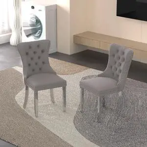 Sumdeal Velvet Dining Chairs Set of 2, Tall Back Side Chair, Modern Upholstered High-end Tufted Side Chair with Button Back Ring,Gray with Silver Leg