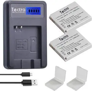 hoegoa 2-Pack 1200mAh 3.7v NB-4L Battery and LCD USB Charger for Canon PowerShot ELPH 100 HS, 300 HS, 310 HS, SD1000, SD1100 is, SD1400 is, SD200, SD30, SD300, SD40, SD400, SD600, SD750, SD780 is