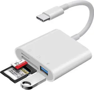 Hoegoa USB-C SD Card Reader, Memory Card Reader for Micro SD/SD Cards, Type C SD Adapter Compatible with iPhone 15 16, Samsung Galaxy, MacBook, iPad and More USB C Devices - 3 Slots