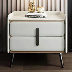 Solid Wood Nightstand Light Luxury Premium Feeling Upholstered Storage Cabinet Home Bedroom Rockboard Storage Cabinet