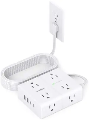 Surge Protector Power Strip, 6 Ft Flat Plug Extension Cord with 8 Outlets 4 USB Ports (2 USB C), 1080J Multi Plug Outlet Extender, Wall Mount Desk USB Charging Station for Home Office Dorm Essentials