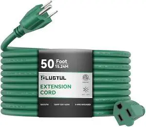 PLUGTUL 50 FT Outdoor Extension Cord Waterproof 16/3 Green Heavy Duty 3 Prong Extension Cord, 13A 1625W SJTW, ETL Listed, Great for Garden and Home
