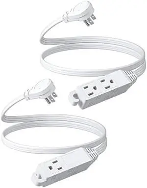 DEWENWILS 3 Outlet Extension Cord with Flat Plug, 3FT 16/3 Awg Grounded Power Cable for Indoor Use, SPT-3 Cord, White, ETL Listed, 2 Pack
