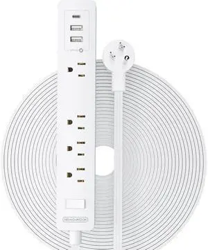 NTONPOWER Long Extension Cord 25 Ft, Flat Extension Cord Under Carpet, Power Strip Long Cord, Wall Mount Power Strip with 4 Outlets 2 USB A + USB C, Overload Protection for Indoor, Home, Dorm, Office