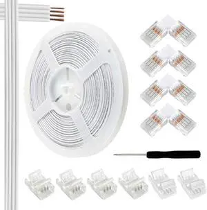 VIPMOON 32.8ft 4 Pin RGB Extension Cable Wire Kit and 10Pcs 4 Pin 10mm LED Light Strip Connectors L Shape 90 Degree Corner Connector for Waterproof/Non-Waterproof 5050 3528 Led Strip Light