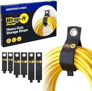 Heavy-Duty Wrap-It Storage Straps (Assorted 6 Pack) - Extension Cord Organizer, Cable Straps for RV Accessories, Workshop and Garage Organizers and Storage