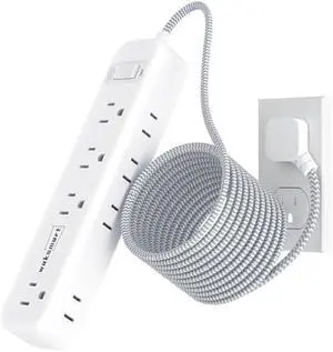 Flat Extension Cord 20 FT Multiple Outlets- Surge Protector Power Strip 8 AC Outlets 3 USB Fast Charge (3.4A 17W) 1080 Joules Long Braided Cord Wall Mountable for Home Office College Dorm 13A 1625W