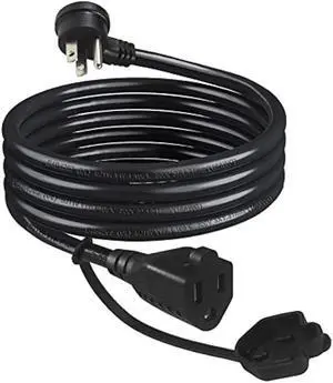 3FT Short Flat Plug Outdoor Extension Cord - Black Weatherproof Garden Low Profile Flat Plug 3 Prong Indoor Grounded Power Extension Cord, 16AWG SJTW Single AC Outside Household Extension Cable(3FT)