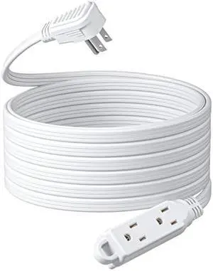 DEWENWILS 3 Outlet Extension Cord with Flat Plug, 25 FT 16/3 Awg Grounded Power Cable for Indoor Use, SPT-3 Cord, White, ETL Listed, 1 Pack