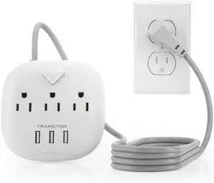Power Strip 3 Outlets and 3 USB Ports with Switch Control, Desktop Charging Station with 5 ft Extension Cord, Compact for Nightstand, Office and Travel - White