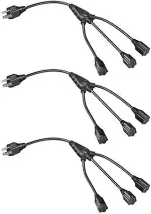 DEWENWILS Extension Cord Splitter 1 to 3, 18 Inch 16/3 Heavy Duty SJTW Wire, 3 Prong Outdoor Power Splitter for Halloween Decor Christmas Lights, ETL Listed, Black, Pack of 3