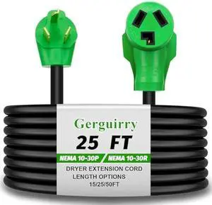 Gerguirry 3 Prong 25 Feet Dryer Extension Cord, 30 Amp NEMA 10-30P to 10-30R Heavy Duty Cord, Use for Dryer Power Extension and Level 2 EV Charging, 125V/250V 7500W 10-AWG Gauge, ETL Listed