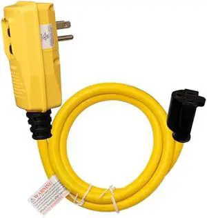 AIDA 3FT Auto Reset 12/3 Gauge SJTW Heavy Duty GFCI Extension Cord with 3 Prong Grounded Plug, 15 AMP Yellow Outdoor Extension Cable with LED Lighted, UL Listed, 1 Pack (3FT GFCI Plug Adapter)