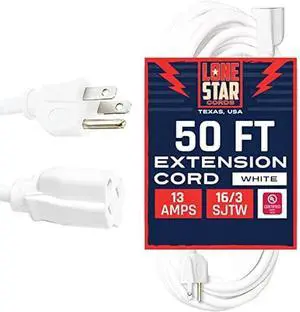 Lone Star 13 Amp White Extension Cord 50 ft for Outdoor & Indoor, 16/3 SJTW Weatherproof Heavy Duty Outdoor Extension Cord 3 Prong, Power Cable for Outside, Outdoor Lights, Lawn & Home Office