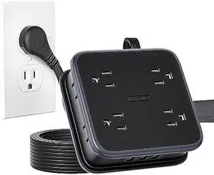 10FT Extension Cord, Flat Extension Cord with 8 Widely Outlets 3 USB Ports, Flat Plug Power Strip, 3-Sided Outlet Extender, Wall Mounted Extension Cord with Multiple Outlets for Home Office Dorm Room