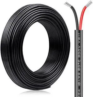 20M/65.6ft Low Voltage Wire, Outdoor Landscape Lighting Cable, 18 Gauge Conductor Extension Cable, 18AWG Electrical Cord Red & Black Tinned Copper Hookup Wire Kit, 2 Pin with Black Reel Package