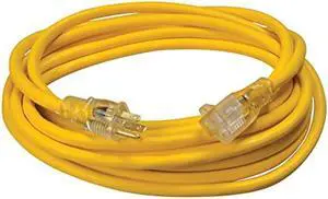 Southwire Heavy Duty Extension Cord, 25Ft, 12 Gauge, 3 Conductor, High Visibility Outdoor Cord, Lighted End, SJTW, Yellow, 25878802