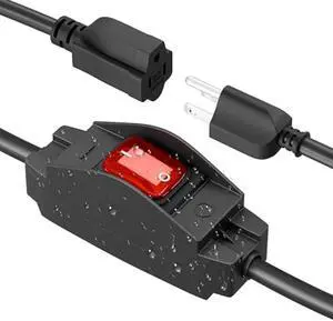 FIRMERST 1875W Outdoor Extension Cord with Switch Waterproof Black 3 Feet