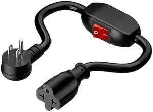 4-in-1 Heavy Duty On/Off Switch Extension Cord 12-AWG 15A Household Plug to 20A T Blade Adapter Cable with Heavy Duty 23A 125V Inline Switch, 1FT,AC0035