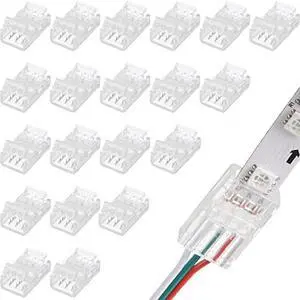 Flutesan 20 Pcs 3 Pin 10mm Solderless LED Light Strip Connectors Clear Track Lighting Connectors for 5050 RGB Strip Light