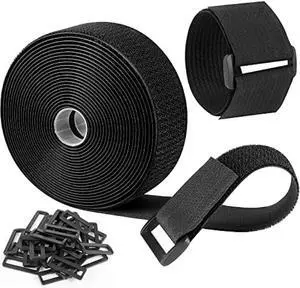 Hook and Loop Straps with 60 Buckles, Adjustable Cable Straps, Free Cut Length, Reusable Nylon Securing Cord Ties for Organizer or Storage (2''x20ft)