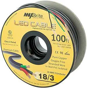 100 ft. 18AWG Low Voltage LED Cable 3 Conductor Black Sleeve in-Wall Speaker Wire UL/cUL Class 2 Certified