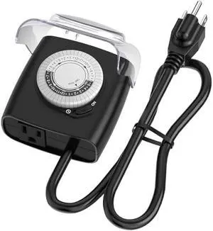 G-Homa [Enhanced] Outdoor Timers, Mechanical 24 Hour Timer Outlet, Outdoor Light Timer Waterproof with Protective Cover, 18 in Cord, 15A 3/4HP, CSA Listed, Ideal for Engine Block Heater, Pool Pump