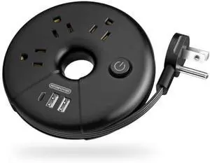 i Donut Travel Power Strip, NTONPOWER Portable Desktop Charging Station 3 USB Without Surge Protector Short Extension Cord 3.28ft Compact for Home, Office, Cruise Ships, Business Trip, Hotels, Black