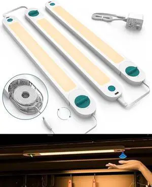 ASOKO Under Cabinet Lights, Motion Sensor Lights Plug in, Warm 2700k Dimmable Wired Closet Lights 3 Pack