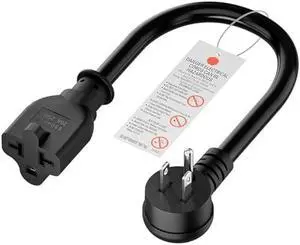 Angled 4-in-1 12AWG 15 Amp Household Plug to 20 Amp T Blade Adapter Cable, 5-15P to 5-20R, 5-15P to 6-20R, Four-in-One Adapter, 15A 125V to 20A 250V/ 20A 250V Cable, 1FT
