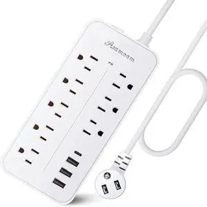 15FT Surge Protector Power Strip Extension Cord with USB C, Flat Plug Power Strip with Long Cord,8 Outlets and 4 USB Port,1700J Wall Mount Desk Multiple Outlets for Home Office White ETL Listed