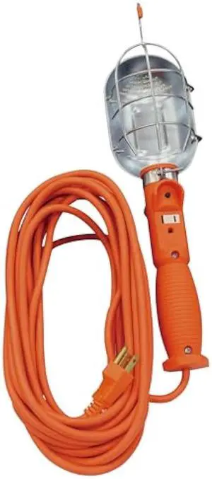 Woods 0691 16/3-Gauge SJTW Trouble Light with Metal Guard & Outlet; 75-Watt; 25-Foot; Orange
