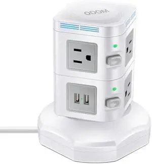 Power Strip Tower [No Wireless], ODOM 1800J Surge Protector, 6 AC Outlets+4 USB Ports+6 Ft Retractable Extension Cord, 13A Multiple Charging Station for Home Business Office Dorm