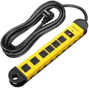DEWENWILS Metal Power Strip, 6-Outlet Heavy Duty Surge Protector with 15FT Long Cord, UL Listed, 14AWG/3C, 15A Circuit Breaker, 900 Joules, Low Profile Flat Plug, Wall Mountable